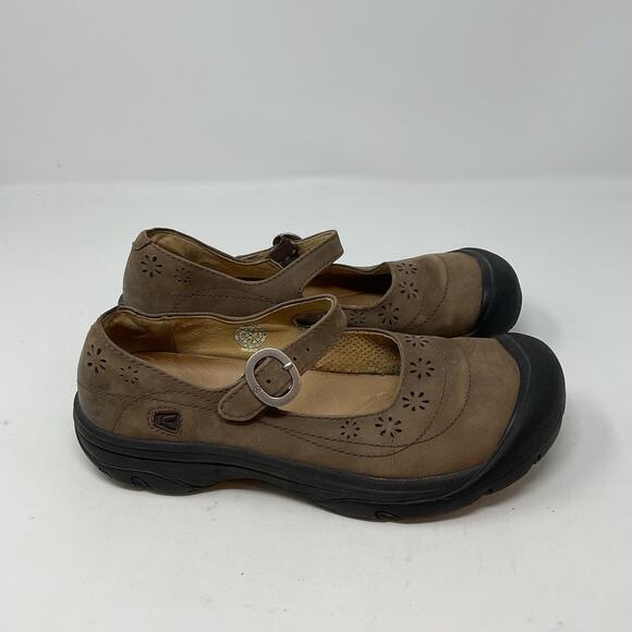Keen Calistoga Brown Mary Jane Shoes Womens 8.5 Floral Cutout Buckle Strap - Picture 4 of 13